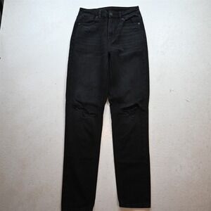 American Eagle 00 Long Mom Loose Tapered Black Destroyed Womens Jeans
